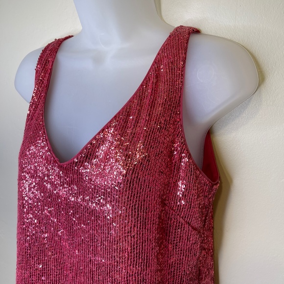 VTG Barbie Pink Sequin Retro Glam Crop V-Neck Tank Top - Picture 5 of 10